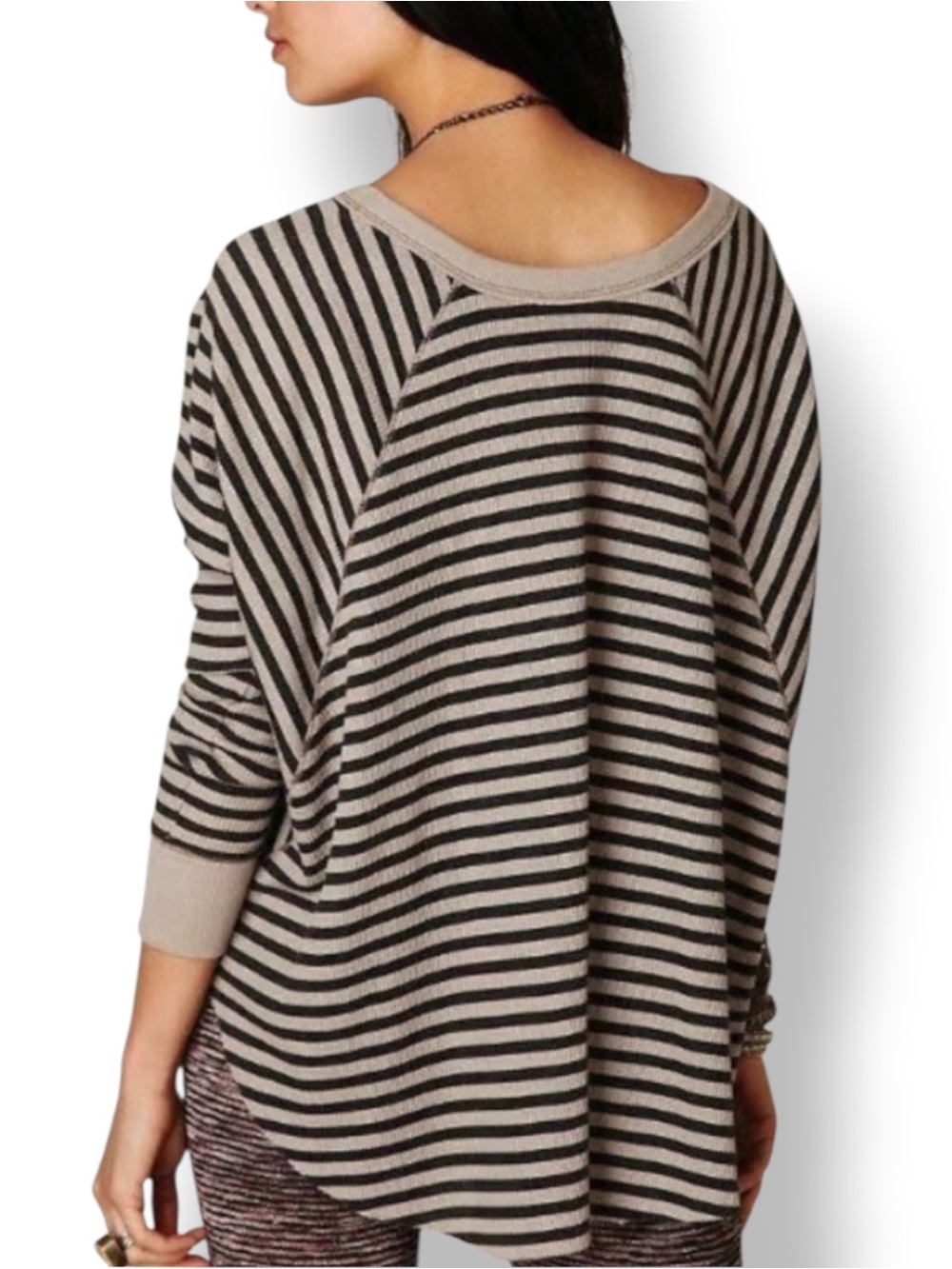 We The Free Free People Love Bug Striped Waffle Knit Thermal Top Small Oversized - Picture 2 of 5